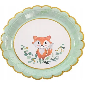 Talíř Papírové talířky na jedno použití 18 cm 6 Ks PÁRTY OSLAVA LESNÍ ZVÍŘATA