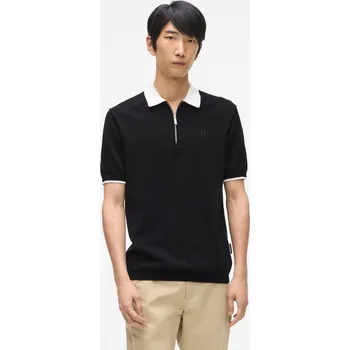 Pánská móda SVETR KARL LAGERFELD CONTRAST COLLAR KNITTED POLO BLACK