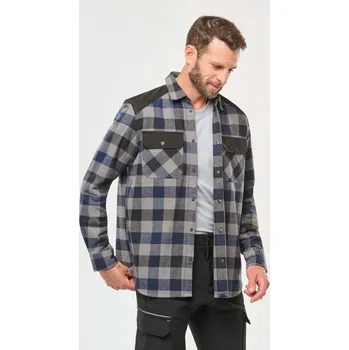 Pánské tričko KARIBAN Pracovní kostkovaná flanelová košile, modro-šedá vel XL, hnědá M - SKLADEM Barva: 60-denim, Velikost: XL