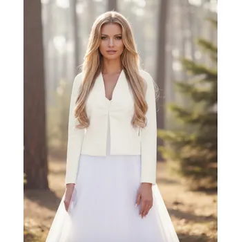 Bolerko Ecru saténový svatební kabátek BS-97 Vybraná velikost: 36