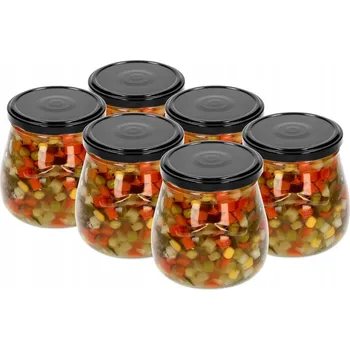 Sklenice 6 Ks sklenice 500ml zavařovací sklenice fi82/6 černý šroubovací víčko