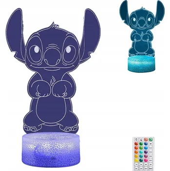 Lampička NOČNÍ LAMPA STICH STITCH 3D LED NA STŮL PRO DĚTI S DÁLKOVÝM OVLADAČEM USB