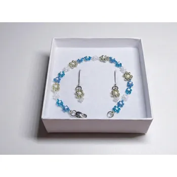 Souprava šperků Bellakvět Sada "Ledový květ" - Náramek & Náušnice | Miyuki & Ocel Velikost: M 17 cm