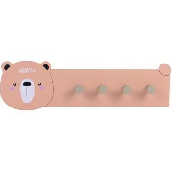 Věšák VĚŠÁK NA OBLEČENÍ PRO DĚTI NA ZEĎ HNĚDÝ MEDVÍDEK Z MDF 47 X 14,5 CM