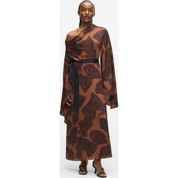 Dámské šaty ŠATY KARL LAGERFELD PRINTED FLUID KAFTAN GRAPHIC FAN FRIAR BROWN