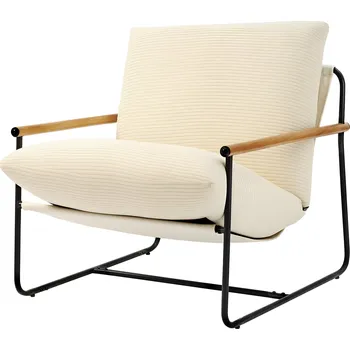 Obývací pokoj Vevor Čalouněné křeslo s kovovým rámem a dřevěnými opěrkami, béžové s polštářem