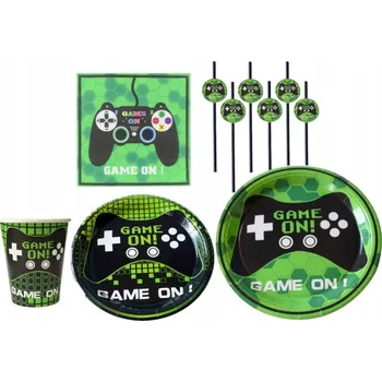 Jednorázové nádobí SET GAME ON HRNKY TALÍŘE UBROUSKY 23 cm 36 Ks PAD KONZOLA BRČKA