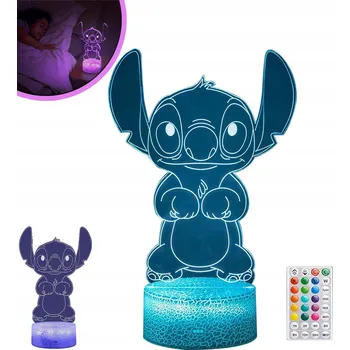 Lampička NOČNÍ LAMPA STICH STITCH 3D LED NA STŮL PRO DĚTI S DÁLKOVÝM OVLADAČEM USB