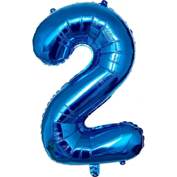 Balónek Velký fóliový balónek ve tvaru číslice 2 DVA DVOJKA MODRÝ na heliové plnění 75 cm