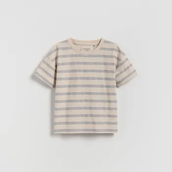 Chlapecké tričko Reserved - Bavlněné tričko s nášivkou - tělová - 775HE-02X - 775HE-02X-80