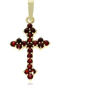 Přívěsek Granát Turnov Zlatý kříž s českými granáty