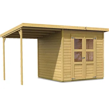 Zahrada KARIBU HOLZTECHNIK dřevěný domek KARIBU MERSEBURG 6 + přístavek 166 cm (73067) natur LG1752