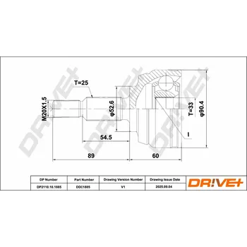 Hřídel nápravy Sada kloubů, hnací hřídel Dr!ve+ DP2110.10.1885