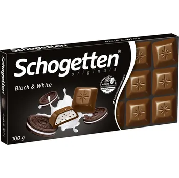 Cukrovinka Schogetten mléčná čokoláda Black & White s vanilkovou náplní a sušenkami 100 g