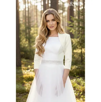 Bolerko Saténové svatební bolerko s úzkými rukávy - ecru: BS-58 Vybraná velikost: 40