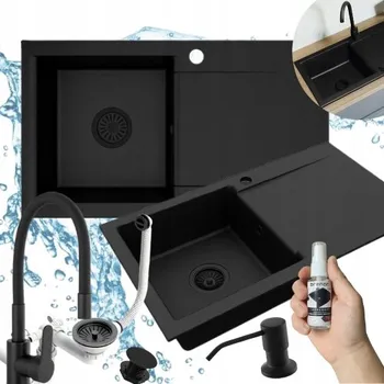 Granitový dřez Jednokomorový dřez Brenor Set, granitový kuchyňský dřez černý