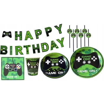 Talíř NAROZENINOVÁ SADA GAME ON HRNÍČKY TALÍŘE BANNER 23cm 50 Ks OVLADAČ KONZOLE