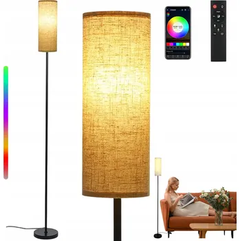 Stojací lampa MODERNÍ KULATÁ STOJACÍ LAMPA S LNOVÝM STÍNIDLEM A NASTAVITELNÝM SVĚTLEM