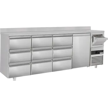 Lednice G.Gastro Barová lednička na nápoje 2,69 m - s 1 dveřmi, 9 šuplíky 1/3, obkladovým panelem & odklepávačem na kávu