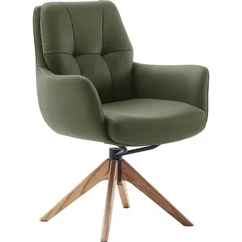 Jídelní židle Kožená jídelní židle ASSENTO s područkami olivová typ C s dřevěnou podnoží