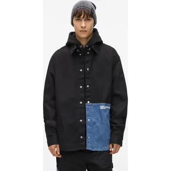 Pánská košile KOŠILE KARL LAGERFELD JEANS KLJ REG BLOCKED OVERSHIRT WASHED BLUE-BLACK