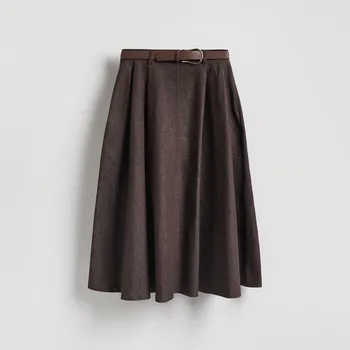 Dámská sukně Reserved - Midi sukně s páskem - hnědá - 153GL-88X - 153GL-88X-XL