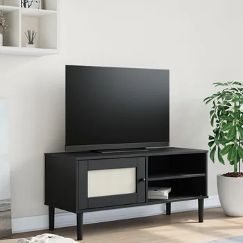 Obývací pokoj vidaXL TV skříňka SENJA ratanový vzhled černá 106x40x49 cm borovice