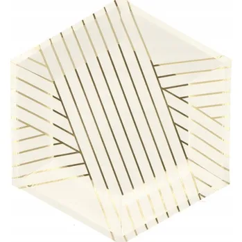 Party nádobí Papírové talířky bílo-zlaté proužky glamour