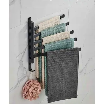 Věšák DRŽÁK NA RUČNÍKY DO KOUPELNY PĚTIRAMENNÝ OTOČNÝ ČERNÝ