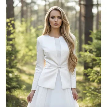 Bolerko Saténový svatební kabátek bílý BS-14 Vybraná velikost: 40