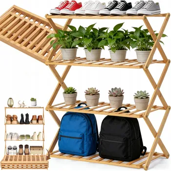 VELKÁ SKŘÍŇ NA BOTY TEXTILNÍ REGÁL ORGANIZÉR SKLÁDACÍ DŘEVO 4X POLICE