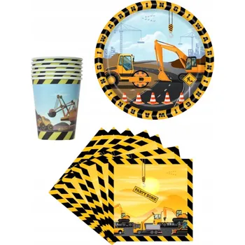 Obraz Narozeninová sada kelímků, talířků a ubrousků – bagr, stavba, narozeniny – 24 ks