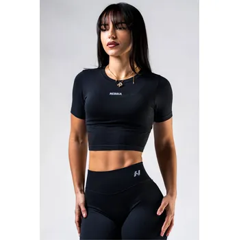 NEBBIA Seamless crop top s krátkým rukávem POWER černý L