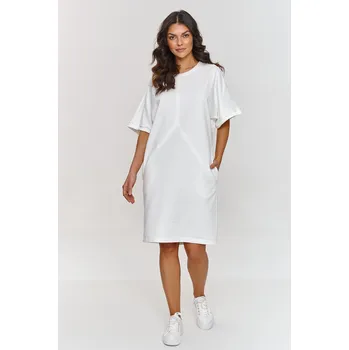 Dámské šaty Bavlněné Šaty s krátkými širokými rukávy M864 Barva: Bílá, Velikost: M
