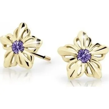 Náušnice Cutie Jewellery Dětské kytičkové náušnice ze žlutého zlata C2238-30-X-1 fialová + 2 měsíce na vrácení zboží