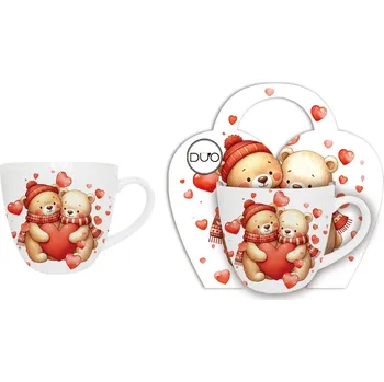 Porcelánový hrnek MEDVĚDI SE SRDÍČKY 460 ml v papírovém košíku
