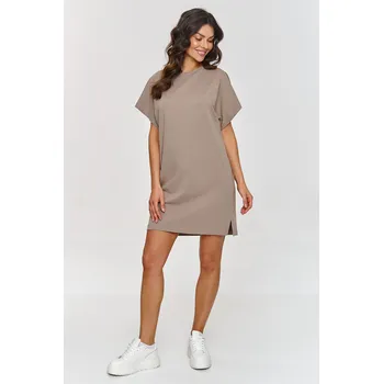 Dámské šaty BASIC šaty s krátkým rukávem M875 Barva: Kávová, Velikost: 2XL/3XL
