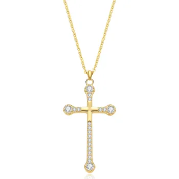 Náhrdelník MOISS Nadčasový pozlacený náhrdelník Kříž se zirkony N0001051 + 2 měsíce na vrácení zboží