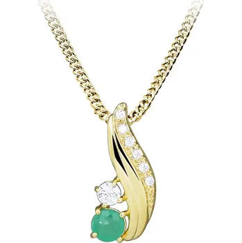 Módní doplněk Silver Cat Pozlacený náhrdelník se zirkony a smaragdem SC543 (řetízek, přívěsek) + 2 měsíce na vrácení zboží