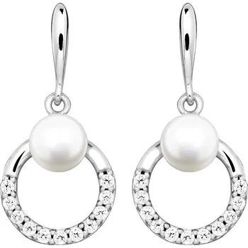 Náušnice Silver Cat Stříbrné visací náušnice s pravou perlou a zirkony Pearls SC602 + 2 měsíce na vrácení zboží