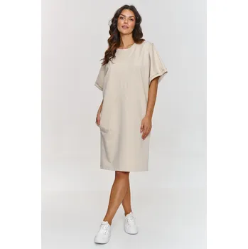 Dámské šaty Bavlněné Šaty s krátkými širokými rukávy M864 Barva: Béžová, Velikost: M