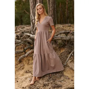 Dámské oblečení Maxi šaty s výstřihem do V M549 Barva: Kávová, Velikost: S