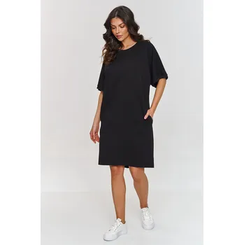 Dámské šaty Bavlněné Šaty s krátkými širokými rukávy M864 Barva: Černá, Velikost: L