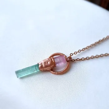 Přívěsek Růžový a modro-zelený turmalín, přírodní krystaly - šperk ŠPERKY S PŘÍRODNÍMI KRYSTALY