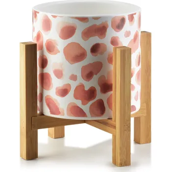 Pěstitelství Keramický květináč na stojanu Ava růžovobílý gepard