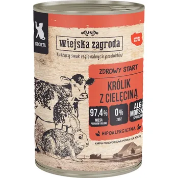 Krmivo pro kočku 24x400g Wiejska Zagroda Cat - králík s telecím masem pro koťata výhodné balení