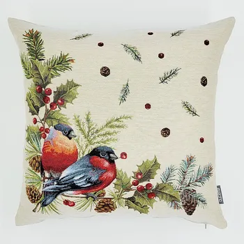 Dekorativní polštářek BYTEMA Vánoční gobelínový povlak PTÁČEK HÝL 45 x 45 cm