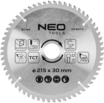 Pilový kotouč NEO TOOLS Pilový kotouč, široký, 215 x 30 mm, 60 zubů, na hliník