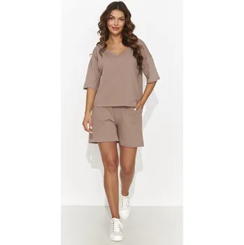 Dámské oblečení Tepláková souprava s krátkým rukávem a šortkami NU463 Barva: Kávová, Velikost: XL