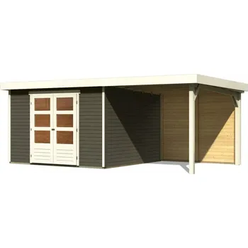 KARIBU HOLZTECHNIK dřevěný domek KARIBU ASKOLA 6 + přístavek 240 cm včetně zadní stěny (23505) terragrau LG3286